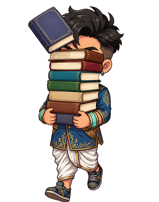 Innocent Sausage, carrying too many books