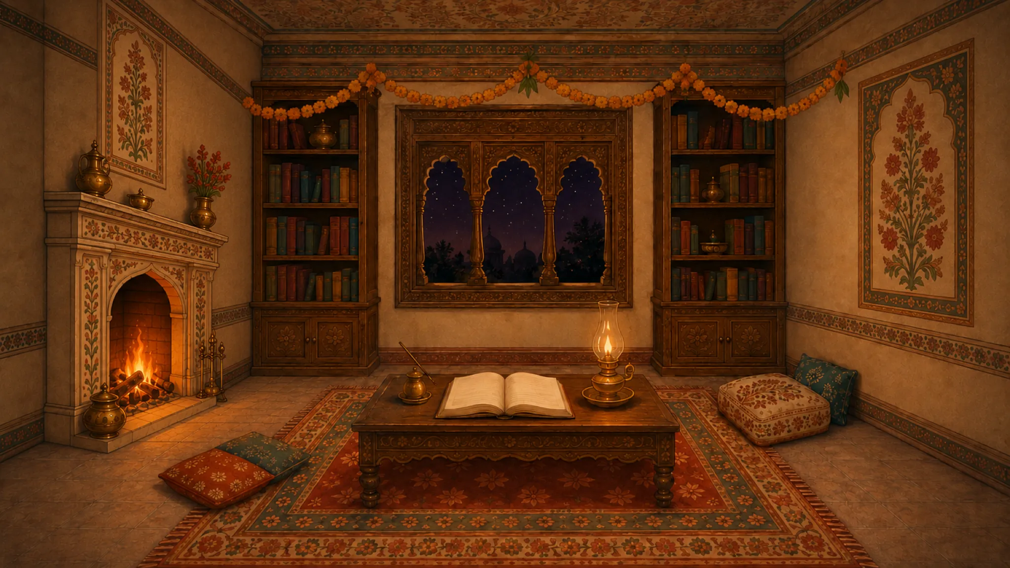 The Study, lit by lamplight
